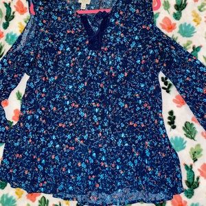 blue flowered pattern blouse